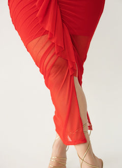 Lenia Ruched Mesh Bodycon Midi Dress