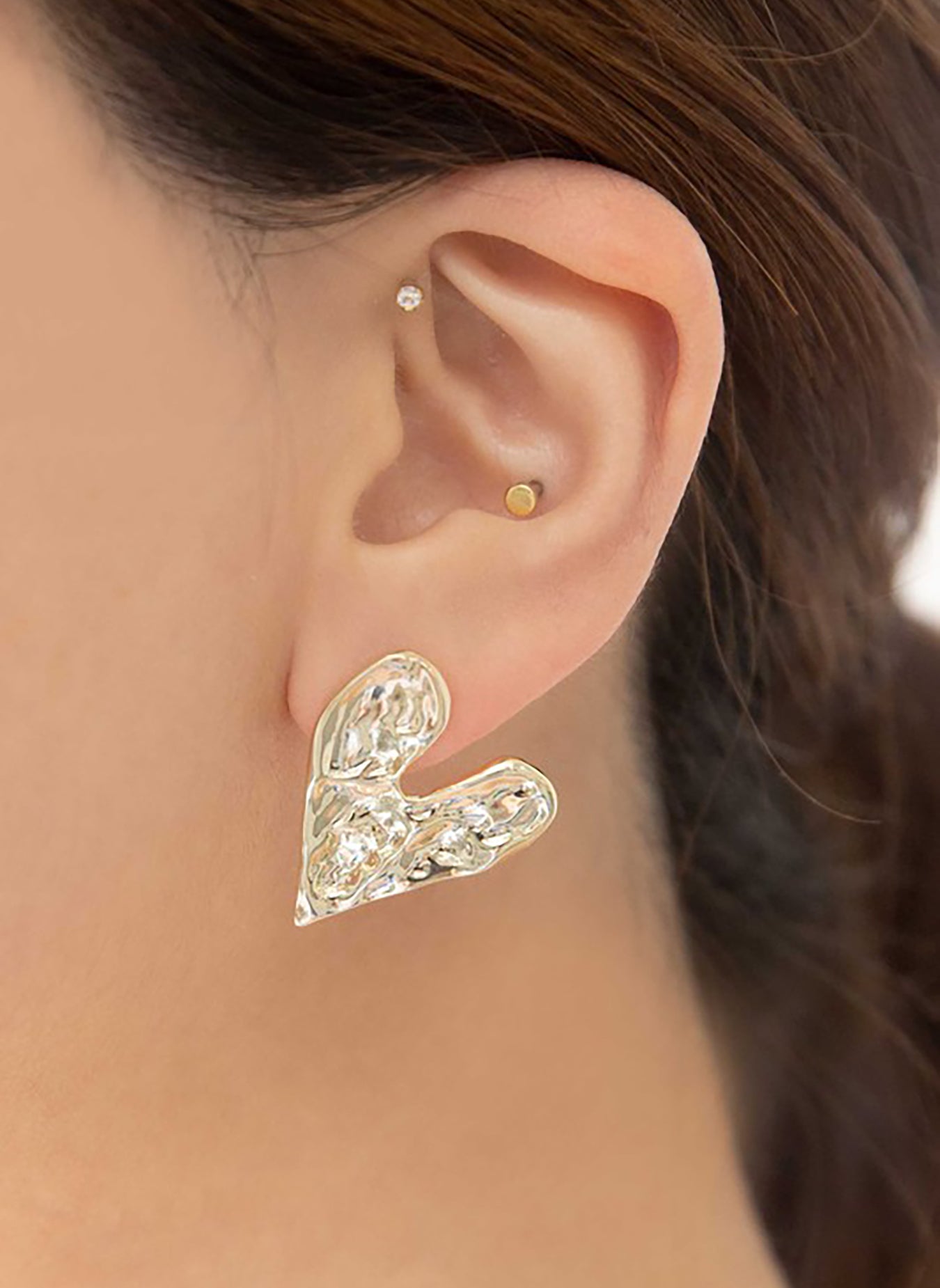 14K Plated Hammered Heart Earrings