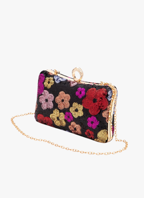Sequins Flower Statement Box Clutch Bag