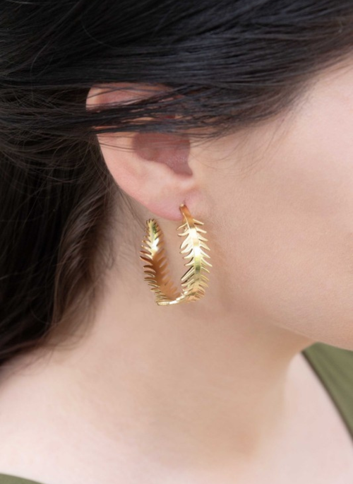 14K Plated Gold Leaf Wreath Hoop Earrings