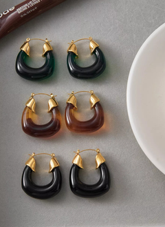 Resin Hoop Earrings with Gold Accents