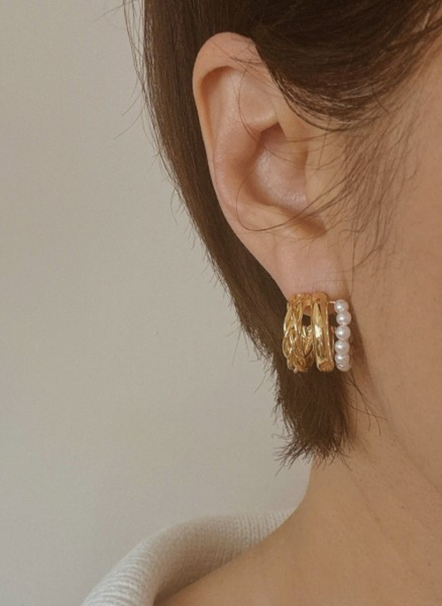 Triple Lovely Pearl Hoop Earrings