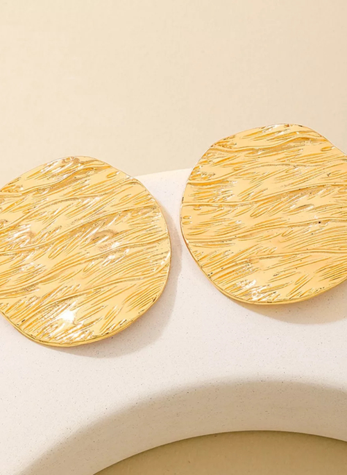 18K Gold-Plated Gold Textured Disc Statement Earrings