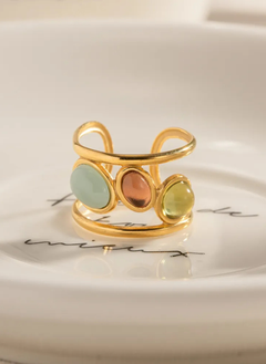 18K Gold-Plated Gemstone Open Cuff Ring