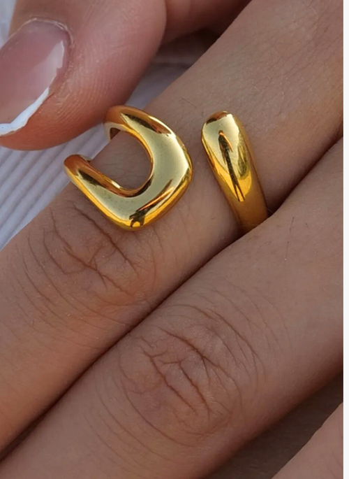 18K Gold-Plated Geometric Gold Twisted Open Ring