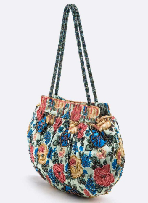 Flower Seed Beads Embellished Soft Shoulder Bag