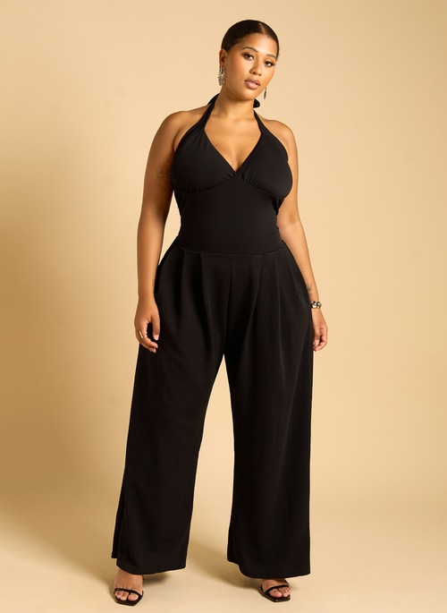 Adelaine Drop Waist Wide Leg Jumpsuit w. Pockets - Black