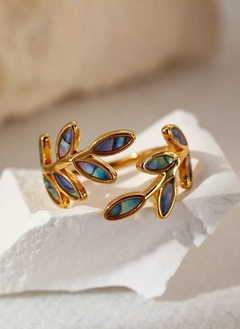 18K Gold-Plated Resin Leaf Bypass Ring