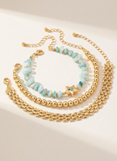 Aqua Resin Chip & Gold Bracelet Set