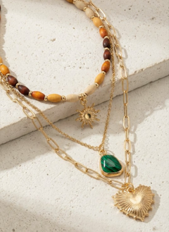 Layered Wood Bead and Charm Necklace