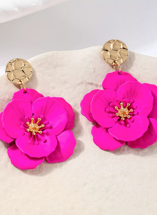 Floral Statement Drop Earrings with Gold Accent