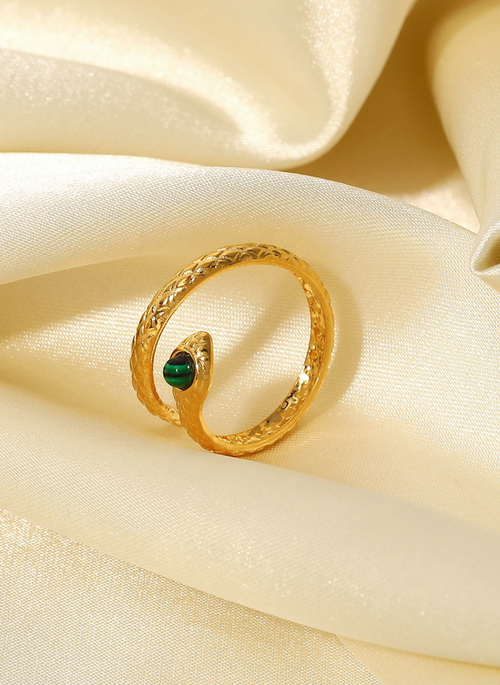 Snake Charmer Malachite Snake-Shaped Bypass Ring