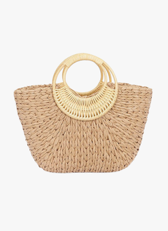 Bamboo Braided Top Handle Summer Straw Tote