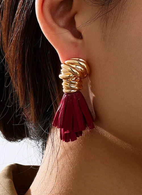 Golden Wire Wrapped Tassel Drop Earrings