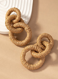 Rope Wrapped Chunky Wood Hoop Earrings