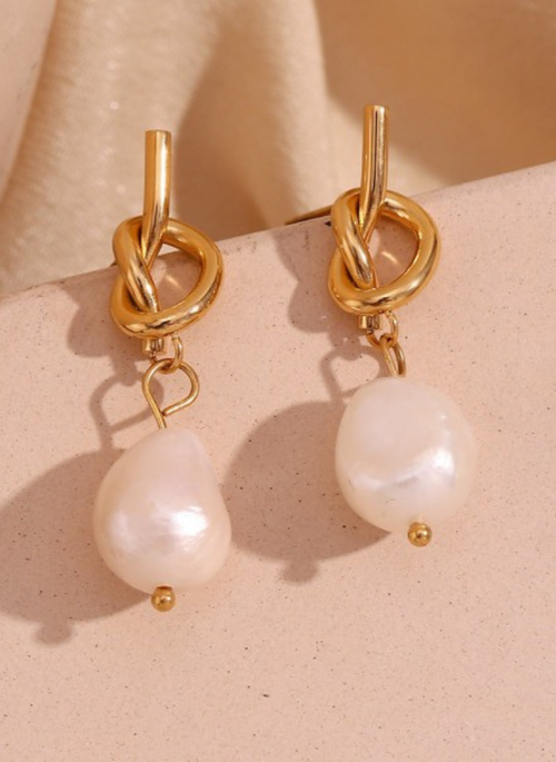 18K Gold Plated Baroque Pearl Knot Earrings