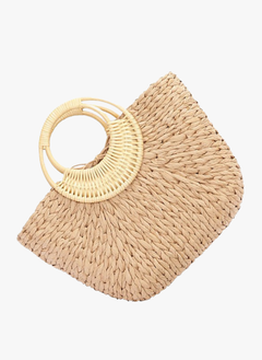 Bamboo Braided Top Handle Summer Straw Tote