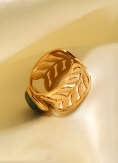 18k Gold Plated Malachite Leaf Ring