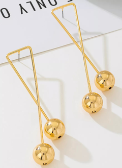 Modern Geometric Triangle Gold Ball Drop Earrings