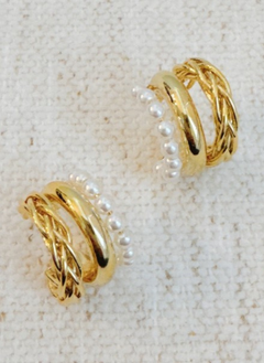 Triple Lovely Pearl Hoop Earrings