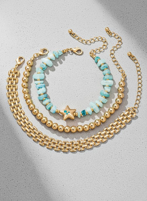 Aqua Resin Chip & Gold Bracelet Set