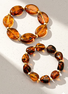 Amber Resin Oval Bead Stretch Bracelet