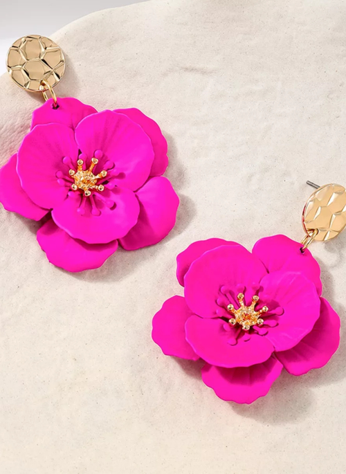 Floral Statement Drop Earrings with Gold Accent