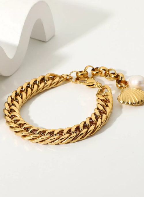 18K Gold-Plated Freshwater Pearl Shell Bracelet