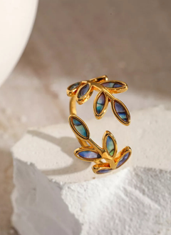 18K Gold-Plated Resin Leaf Bypass Ring