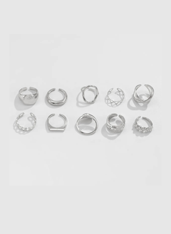 10-Piece Alloy Geometric Ring