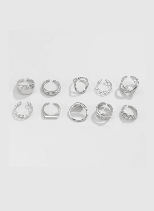 10-Piece Alloy Geometric Ring