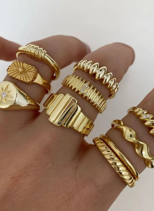 10-Piece 18K Gold-Plated Geometric Ring