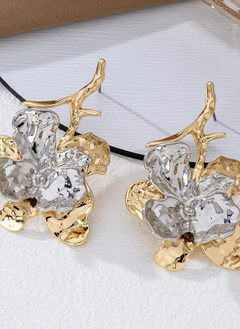 Stainless Steel Flower Statement Drop Earrings