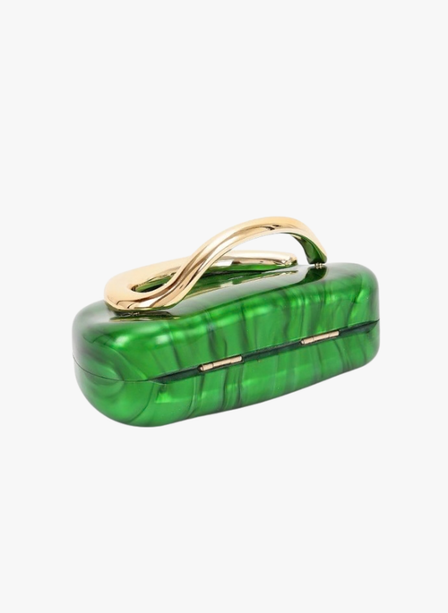Gold Iconic Handle Marble Resin Box Clutch