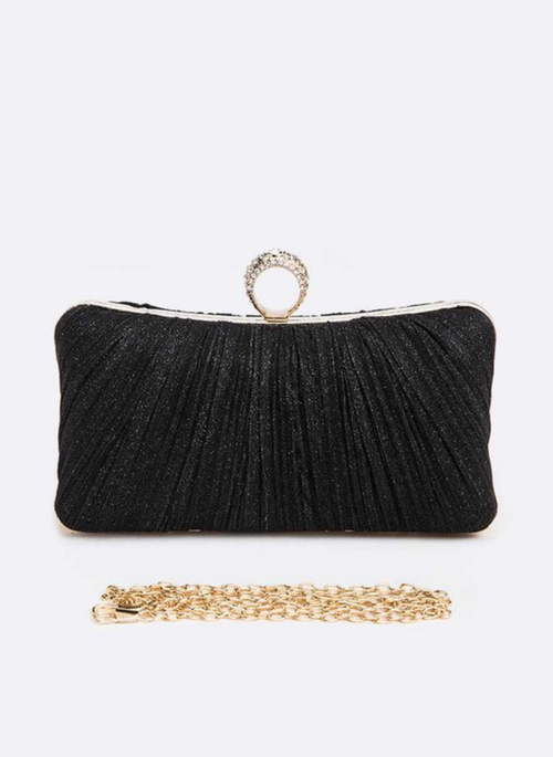 Pleated Metallic Box Clutch Bag