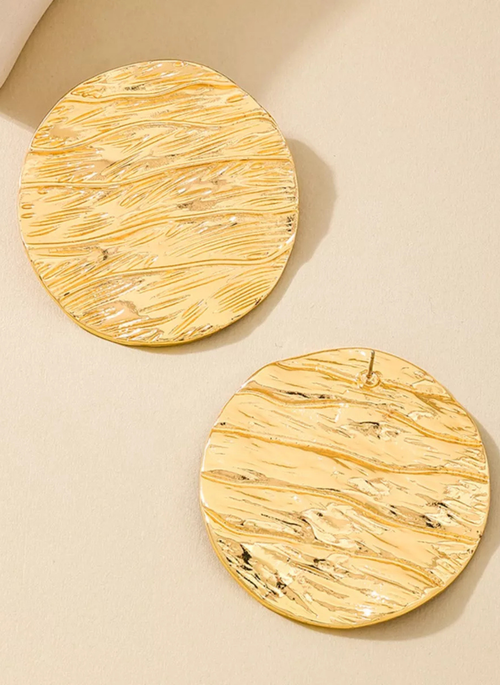 18K Gold-Plated Gold Textured Disc Statement Earrings