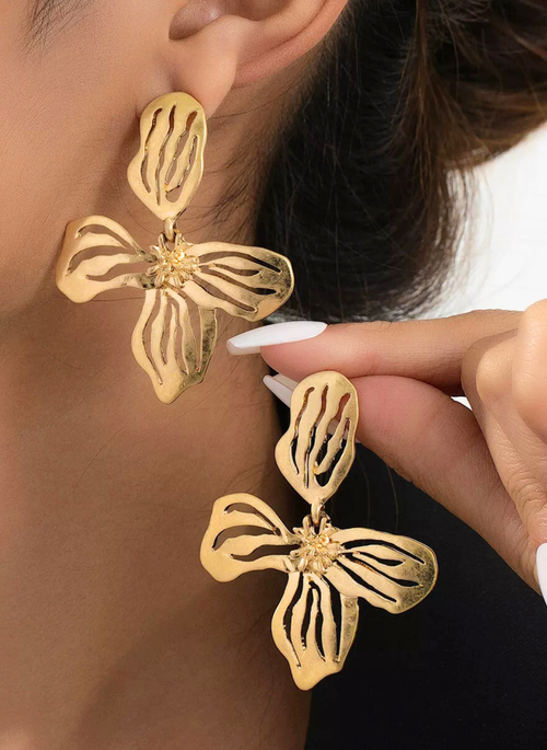 18K Gold-Plated Butterfly Flower Statement Earrings