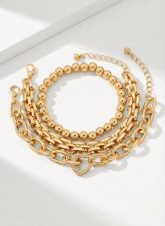Gold Layered Chain & Bead Bracelet Set