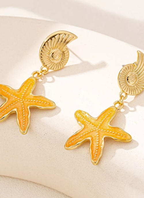 Ocean Shell Starfish Drop Earrings