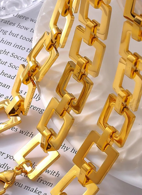 Titanium Steel Hollow Square Chain Bracelet