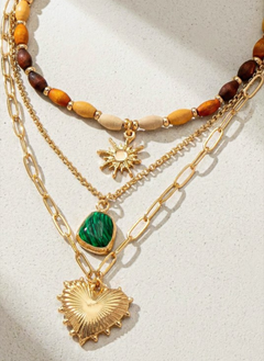 Layered Wood Bead and Charm Necklace