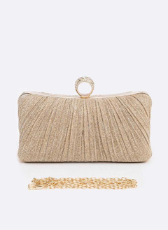 Pleated Metallic Box Clutch Bag