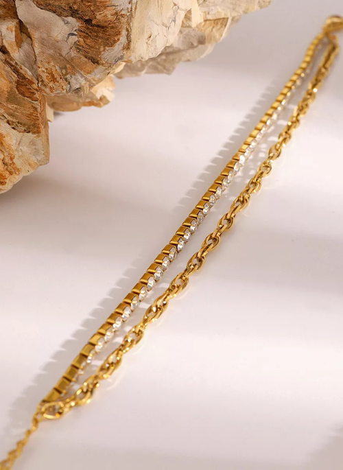 18K Gold-Plated Rhinestone Double Layered Bracelet