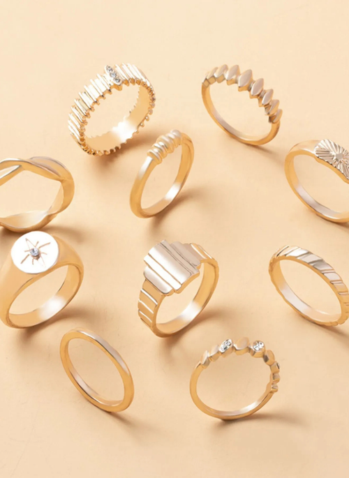 10-Piece 18K Gold-Plated Geometric Ring