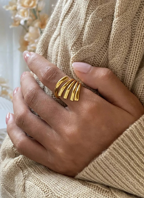 18K Gold-Plated Stainless Steel Irregular Lines Open Ring