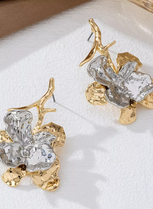 Stainless Steel Flower Statement Drop Earrings