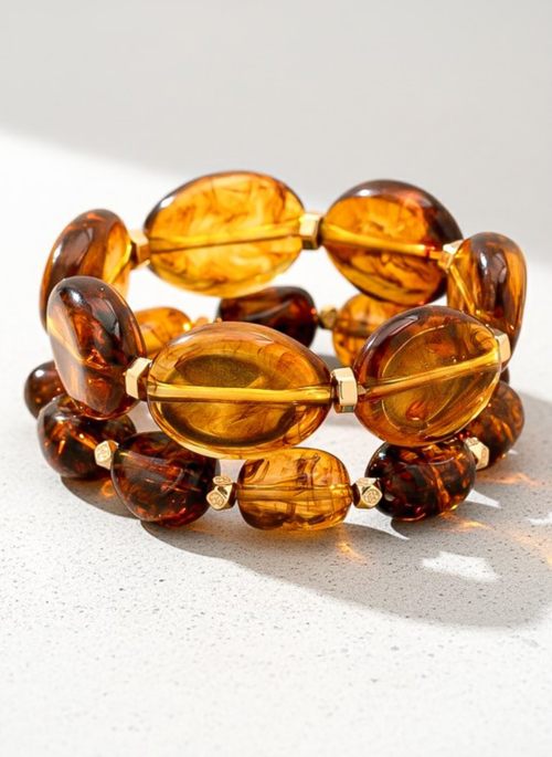 Amber Resin Oval Bead Stretch Bracelet