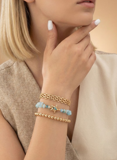 Aqua Resin Chip & Gold Bracelet Set
