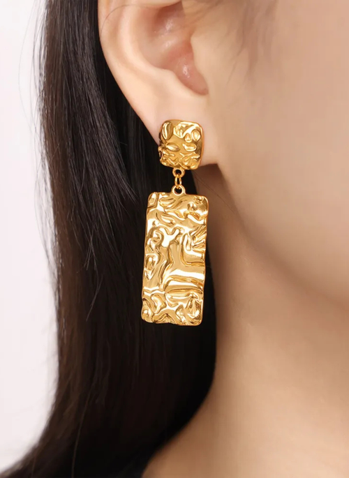 Titanium Steel Textured Geometric Earrings