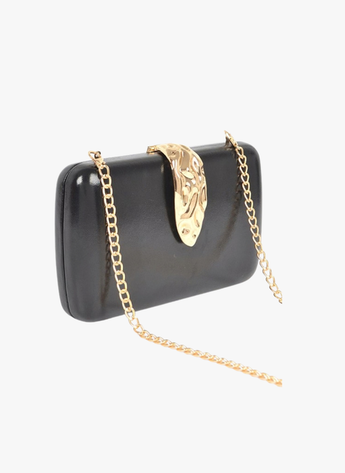 Gold Clasp Metallic Box Clutch